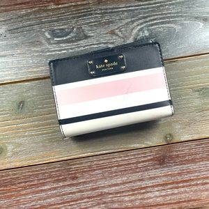 Kate Spade bi-fold wallet - black, white and pink stripe
